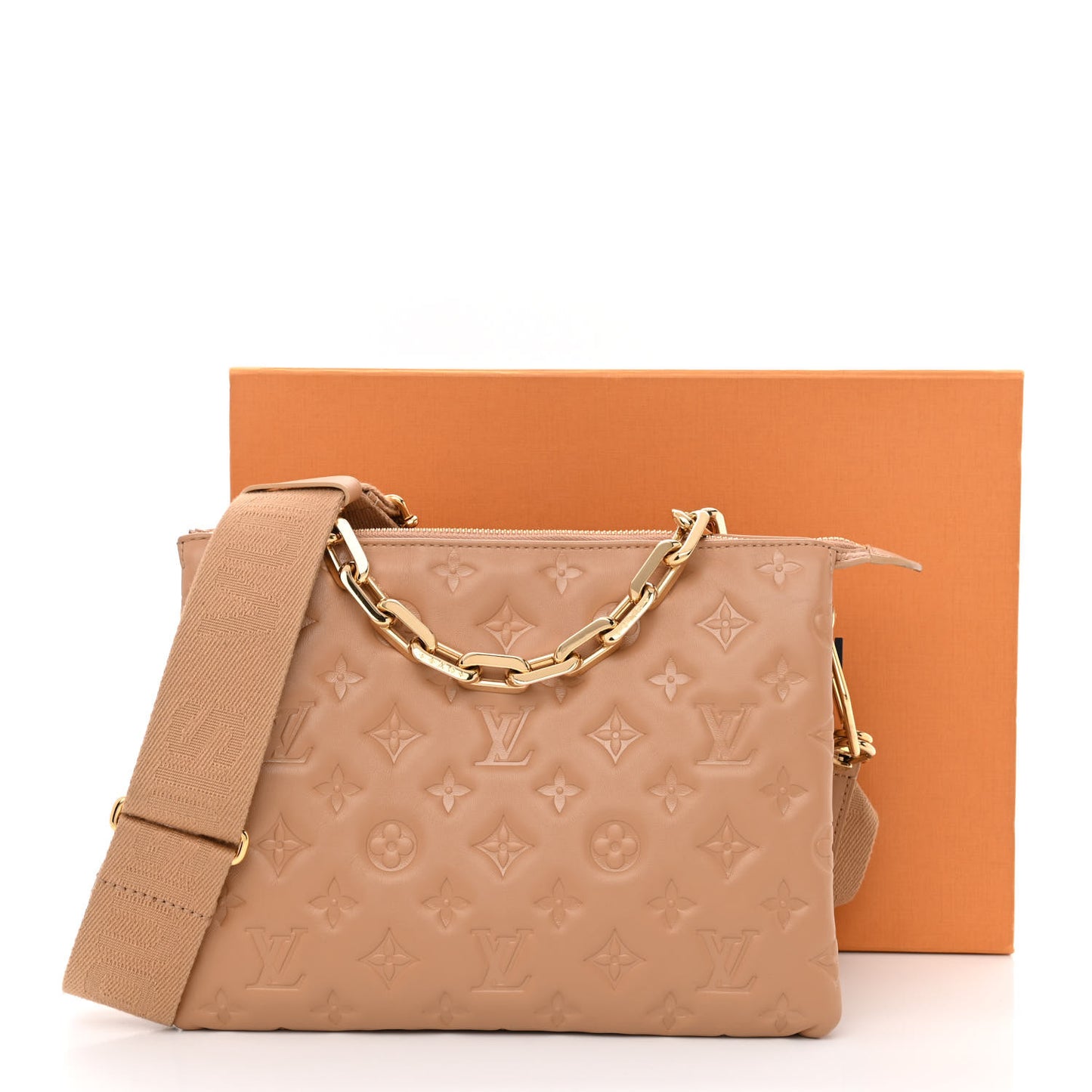 Lambskin Embossed Monogram Coussin PM Camel