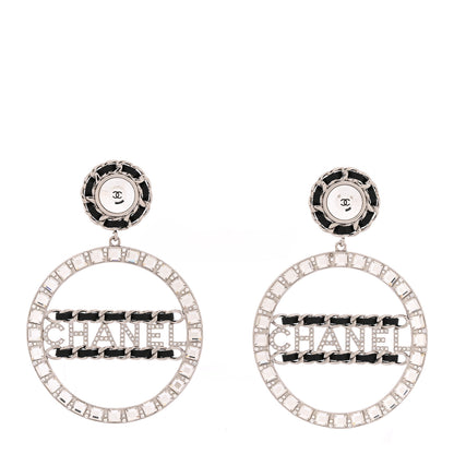 Chanel Crystal Lambskin Chain CC Hoop Clip On Earrings Black Silver 1 of 4