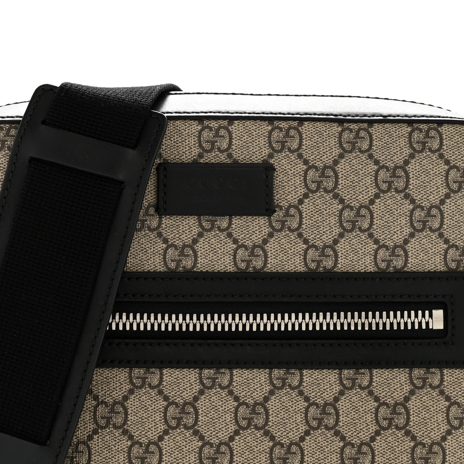 Gucci GG Supreme Monogram Flat Messenger Bag Beige Black New Acero 8 of 13