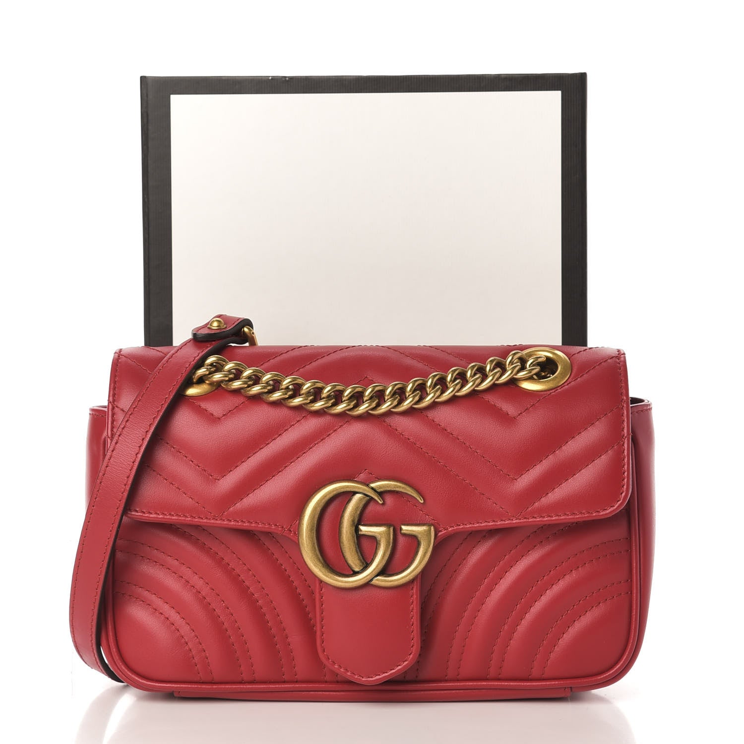 Gucci Calfskin Matelasse Mini GG Marmont Shoulder Bag Hibiscus Red 12 of 12