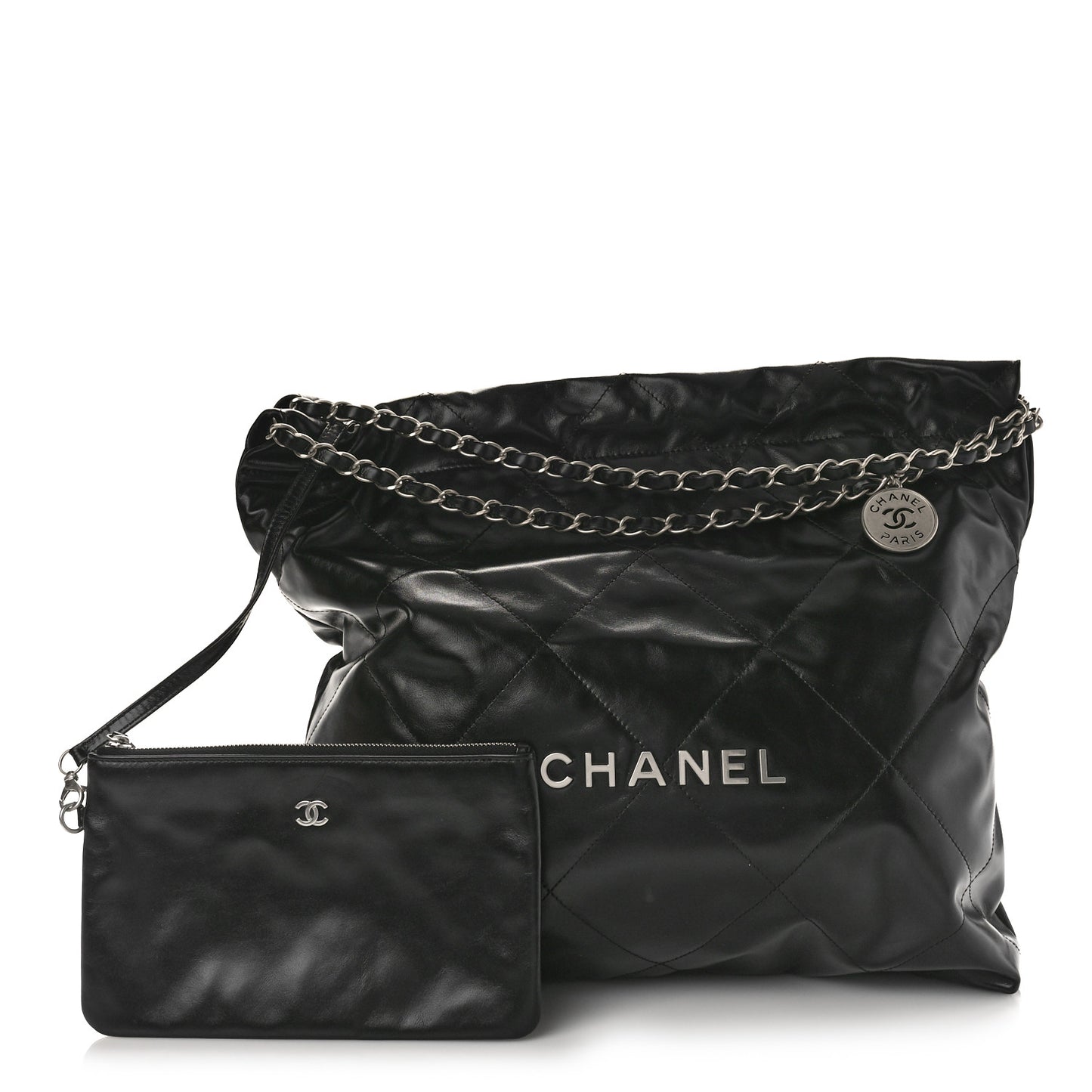 Shiny Calfskin Quilted Chanel 22 Black