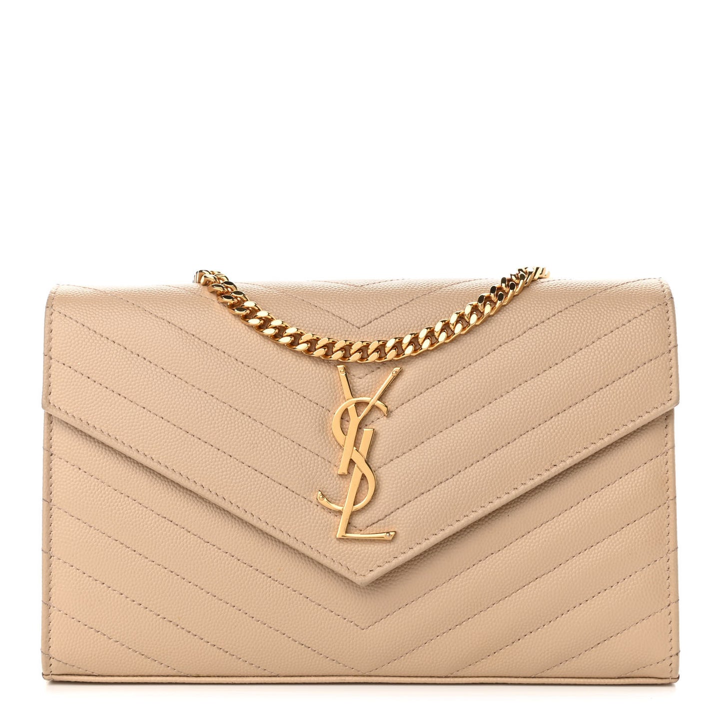 Grain De Poudre Matelasse Chevron Monogram Chain Wallet Nude Powder