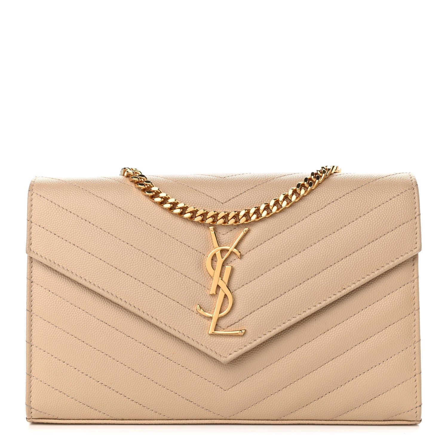 Saint Laurent Grain De Poudre Matelasse Chevron Monogram Chain Wallet Nude Powder 1 of 20