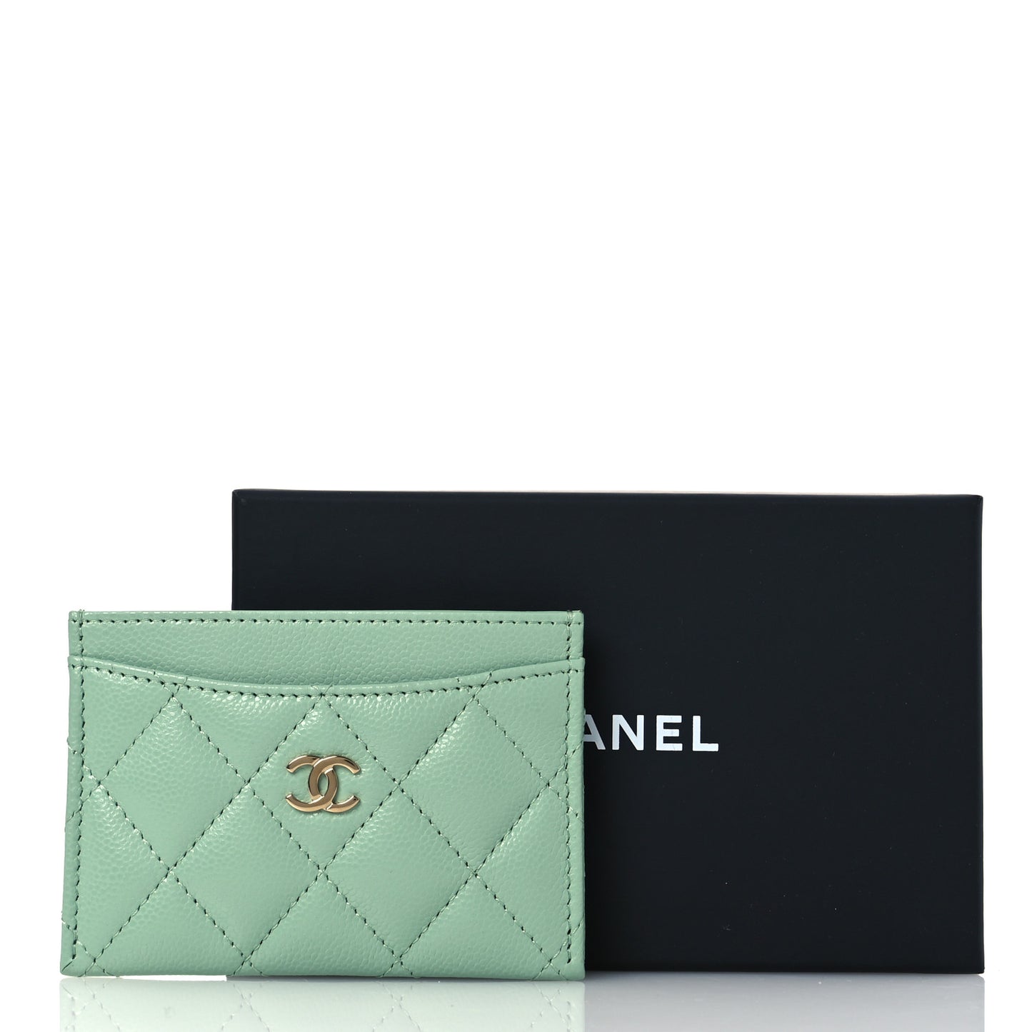 Caviar Quilted Card Holder Light Green