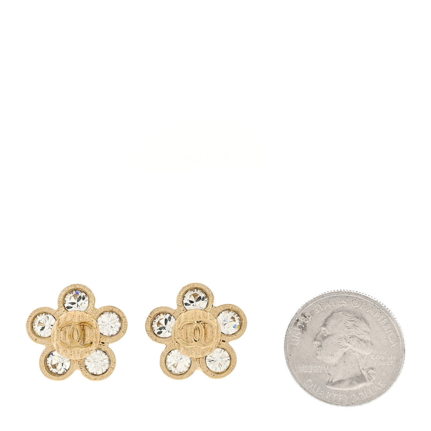 Chanel Metal Crystal CC Flower Button Clip On Earrings Gold 2 of 4