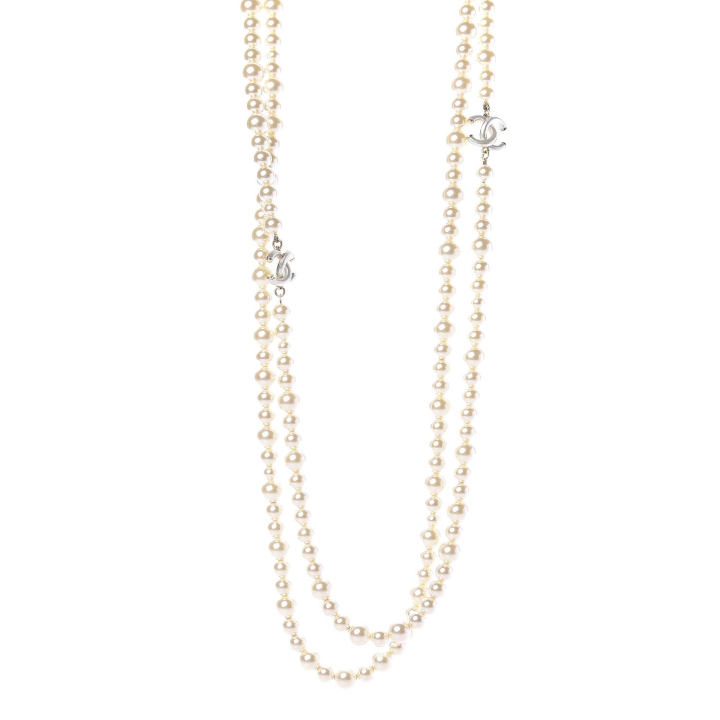 Graduated Pearl CC Long Necklace Gold