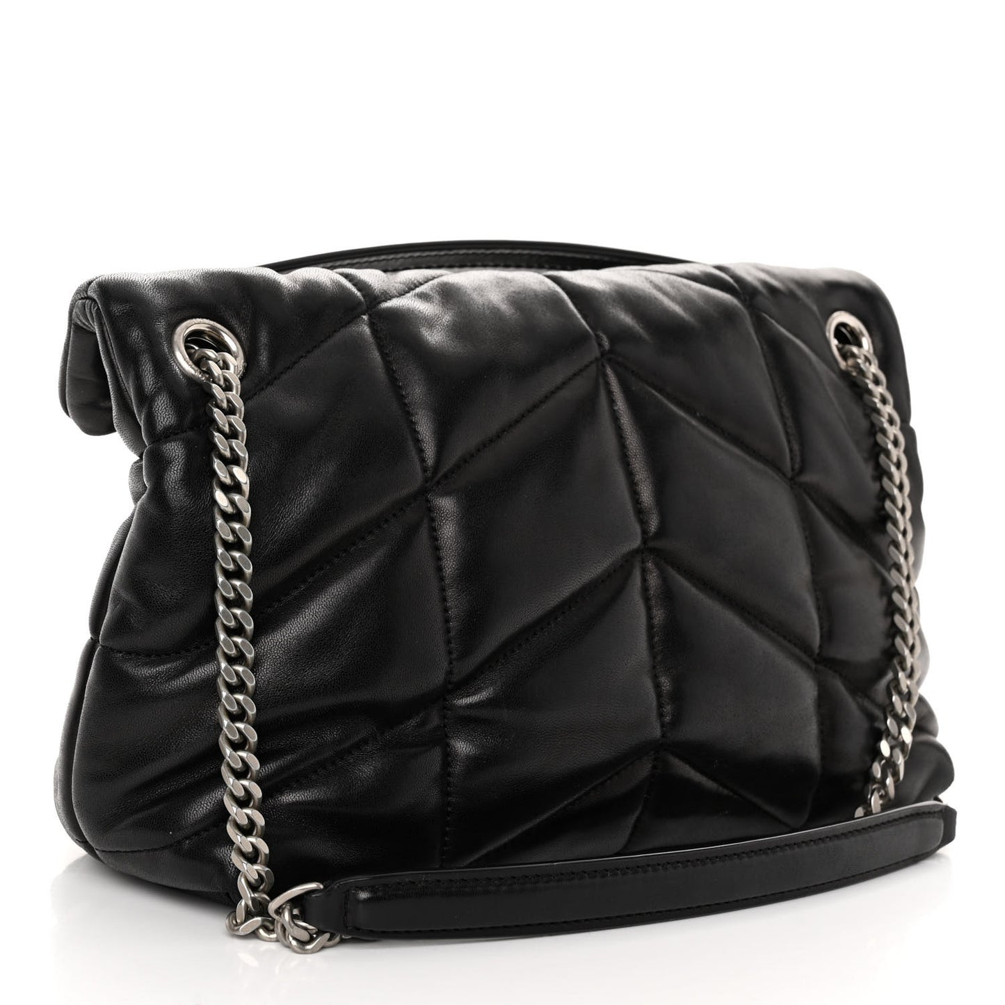 SAINT LAURENT Lambskin Quilted Small Loulou Puffer Monogram Chain Satchel Black