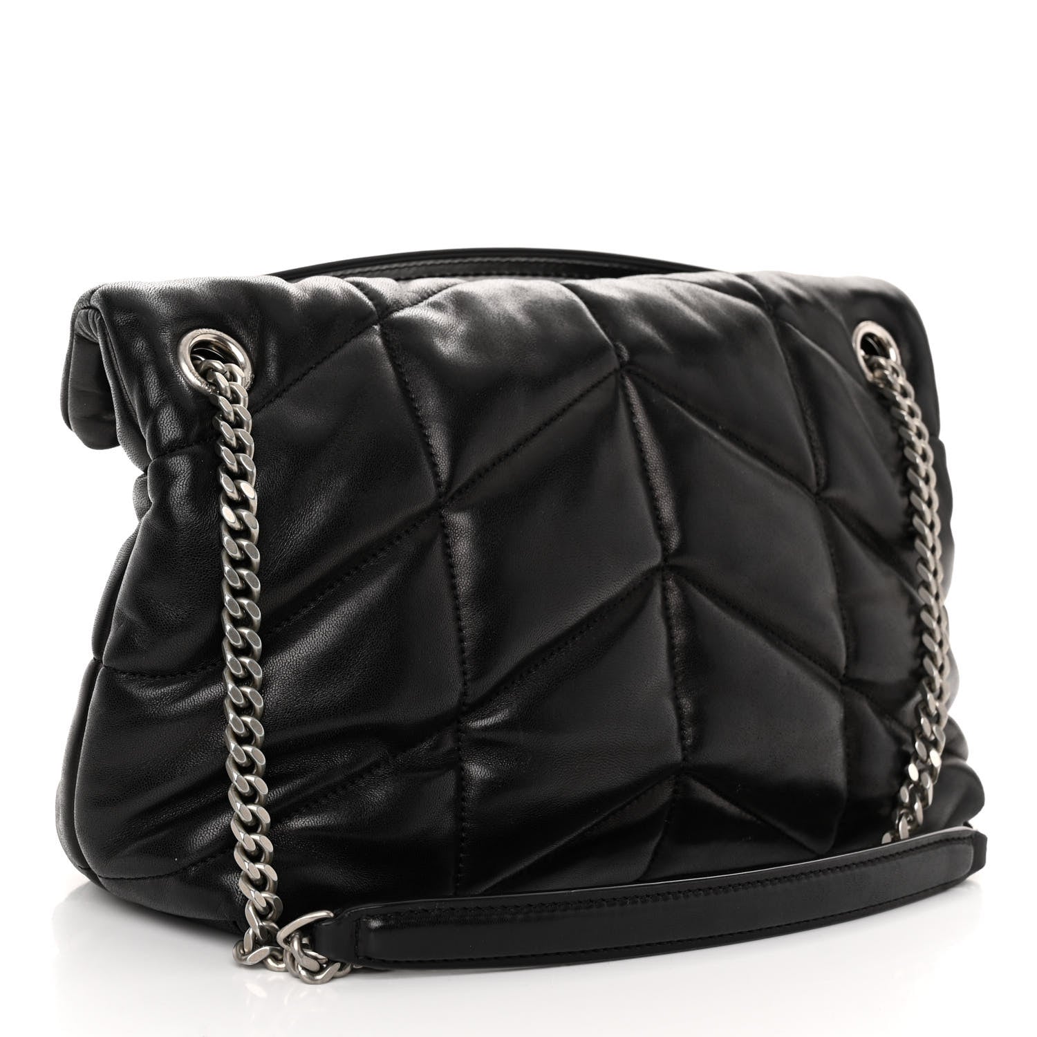 Saint Laurent SAINT LAURENT Lambskin Quilted Small Loulou Puffer Monogram Chain Satchel Black 3 of 9