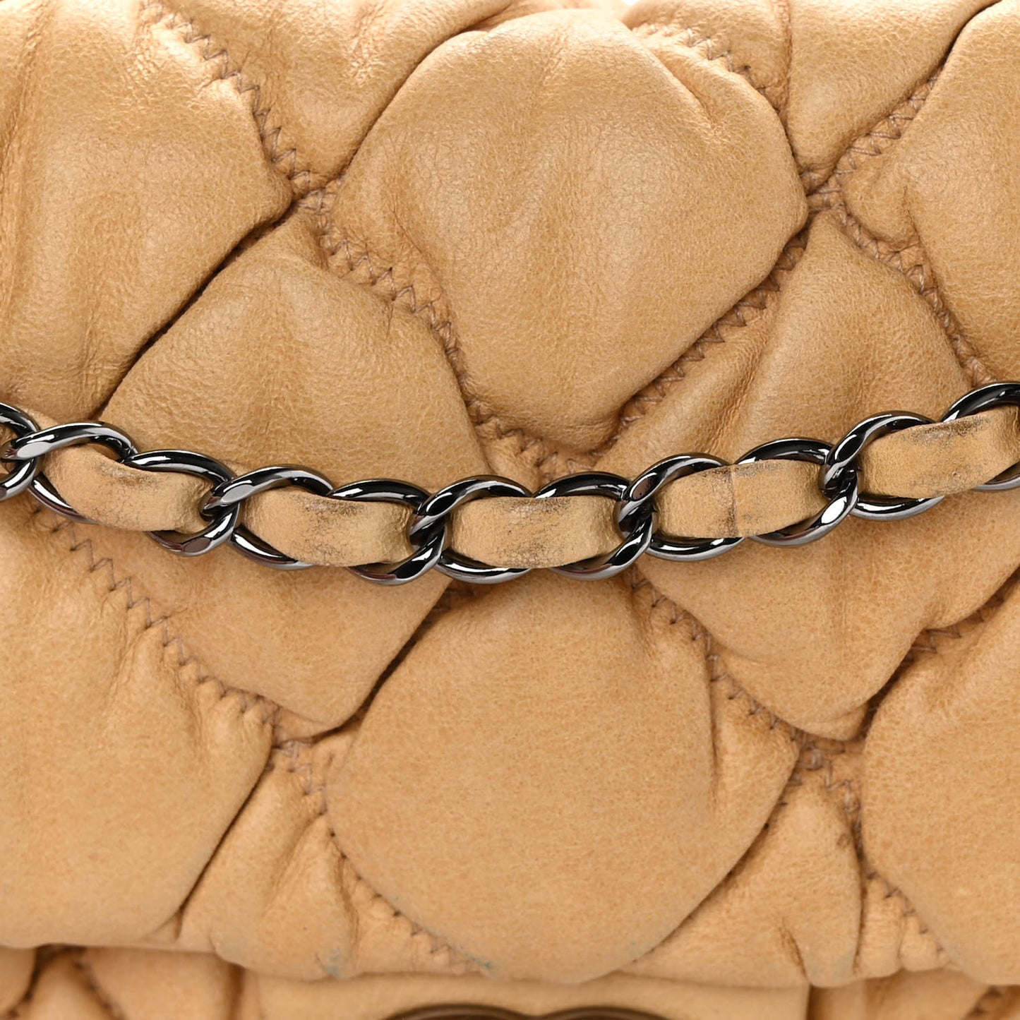 Calfskin Quilted Medium Bubble Quilt Flap Bag Beige