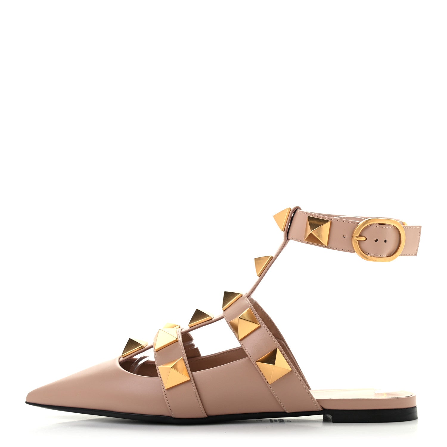 Valentino Garavani Calfskin Roman Stud Ankle Strap Flat Mules 39 Rose Cannelle 1 of 8
