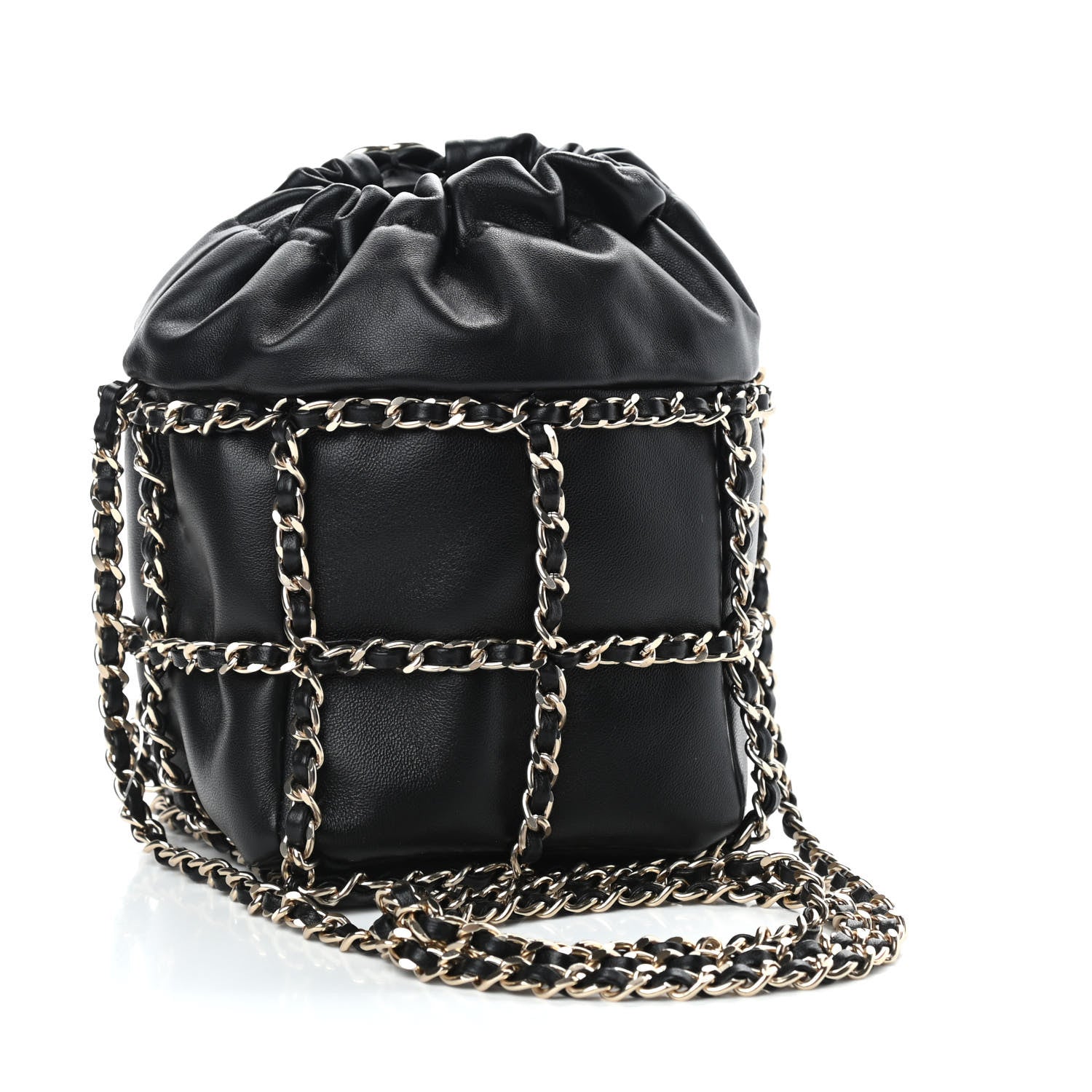 Chanel Lambskin Bucket Chain Drawstring Bag Black 3 of 10