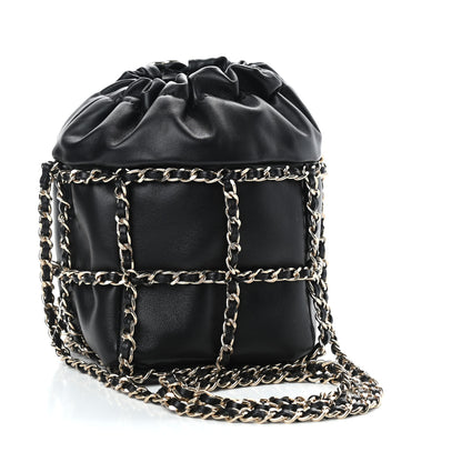 Chanel Lambskin Bucket Chain Drawstring Bag Black 3 of 10