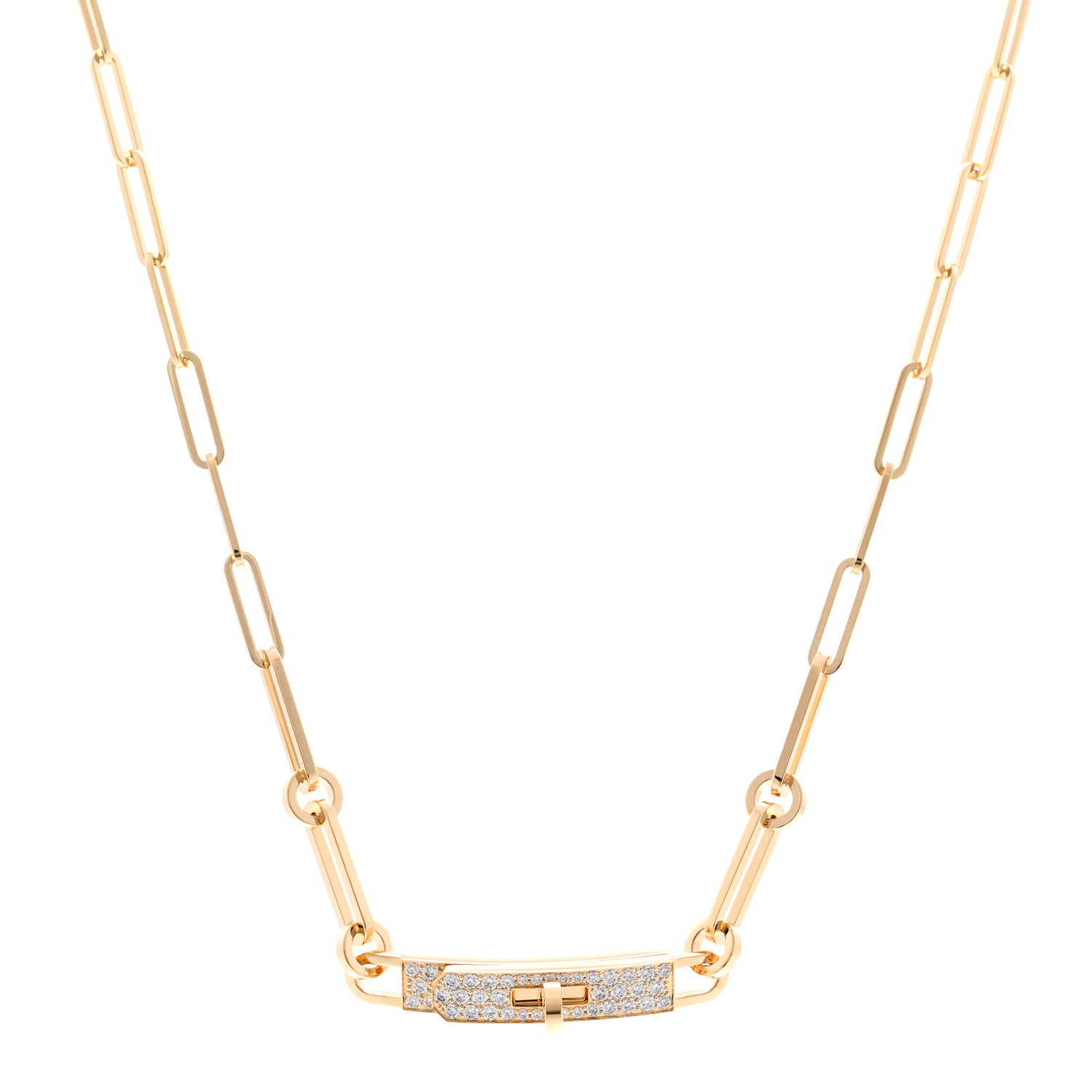 Hermes 18K Rose Gold Diamond Pave Kelly Chaine Choker Necklace 1 of 6