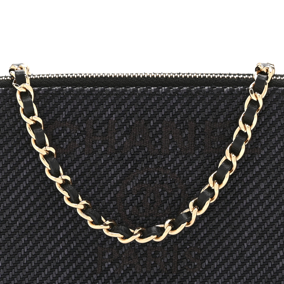 Lurex Straw Small Deauville Clutch With Chain Blue