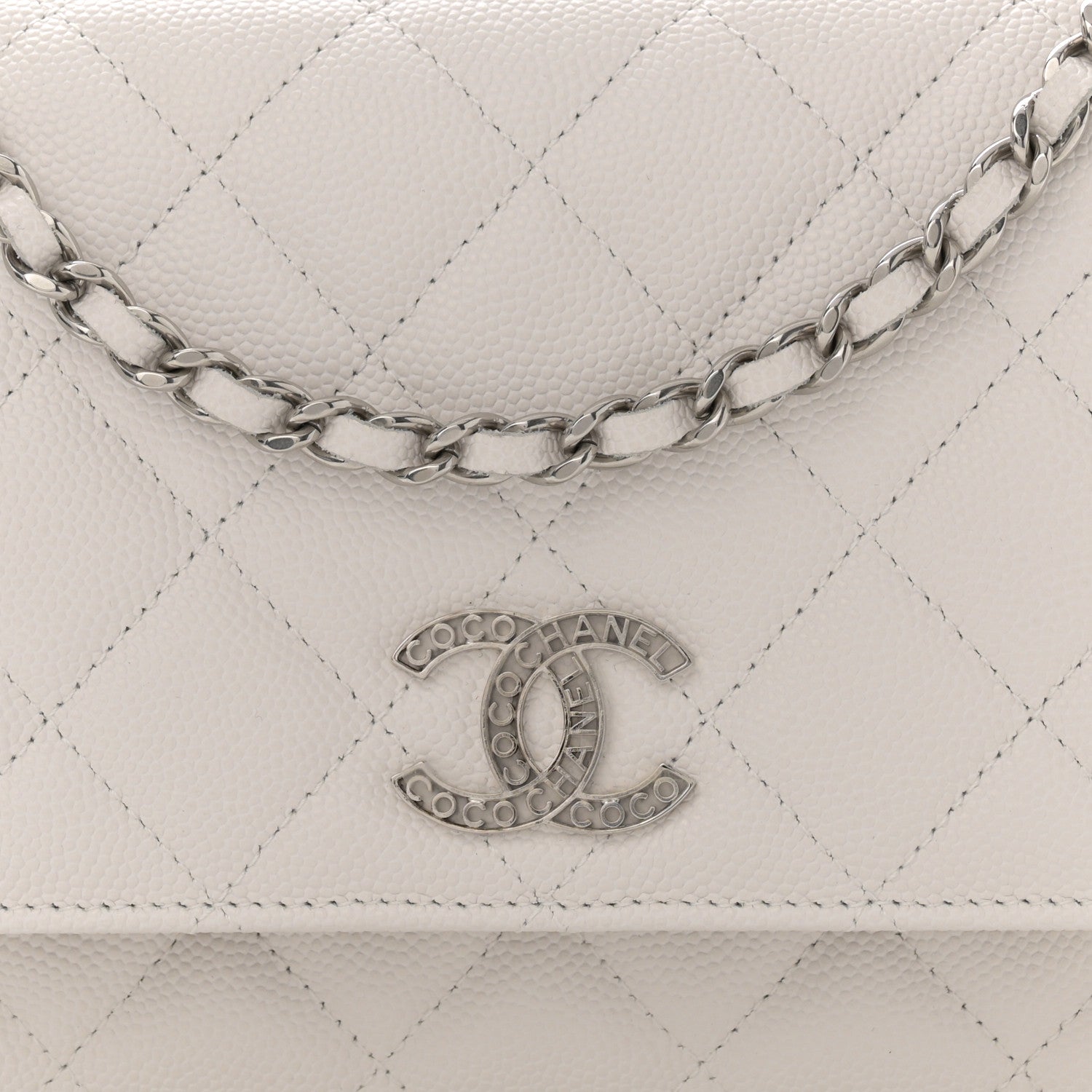 Chanel Caviar Quilted CC Logo Wallet on Chain WOC  White 9 of 13