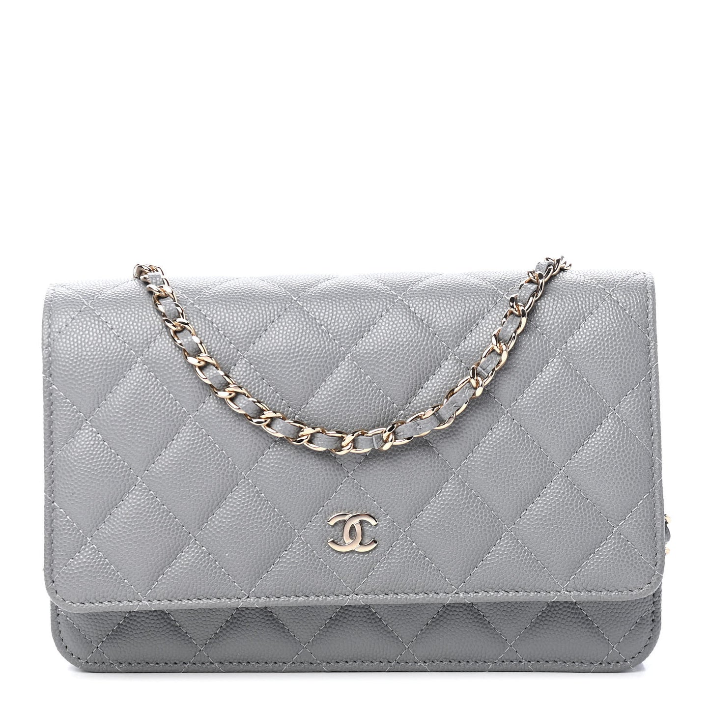 Caviar Quilted Wallet On Chain WOC Grey