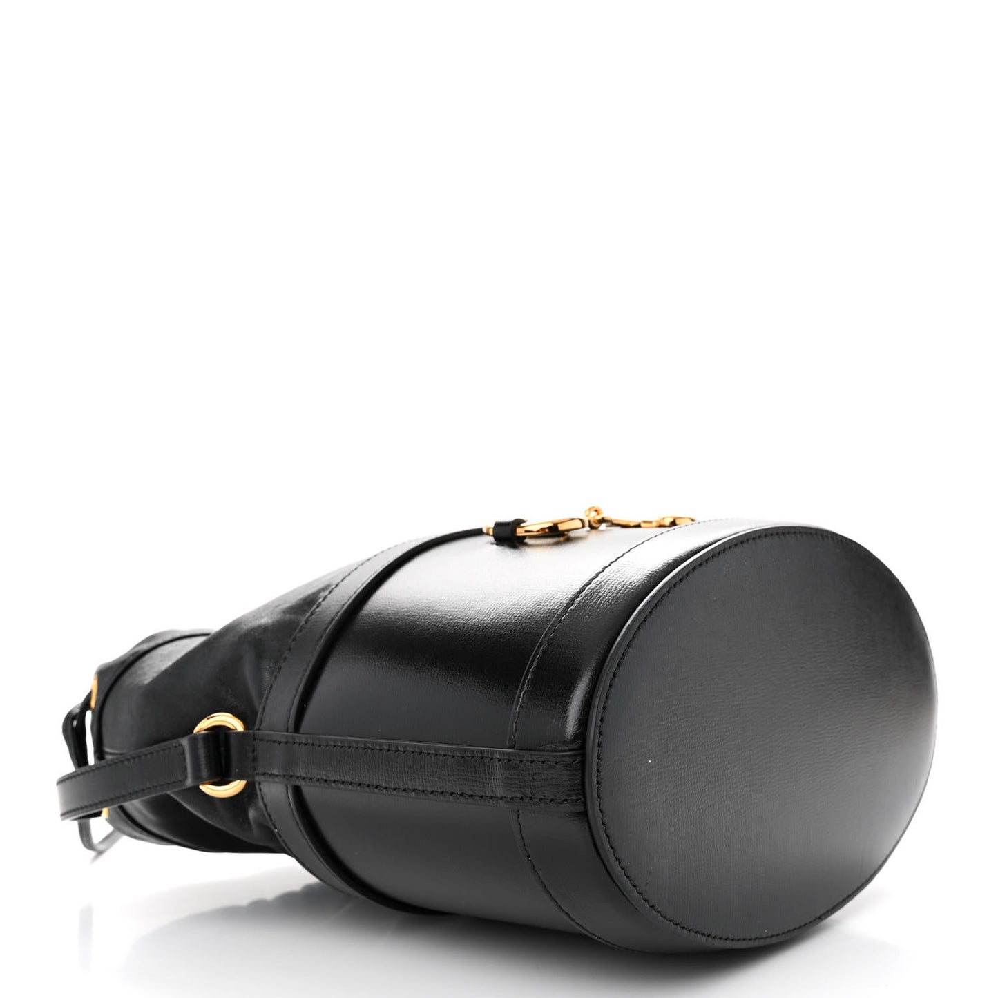 Azalea Sakai Calfskin Horsebit 1955 Drawstring Bucket Bag Black