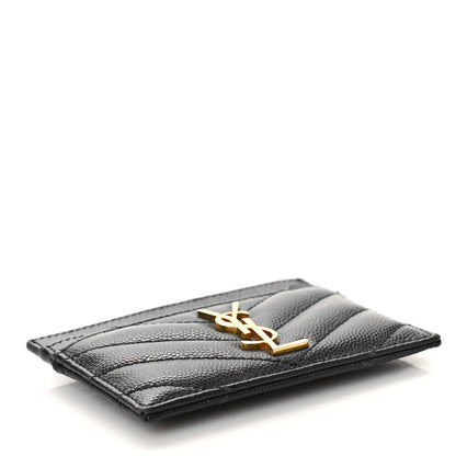 Saint Laurent Grain De Poudre Matelasse Chevron Monogram Credit Card Case Black 4 of 10