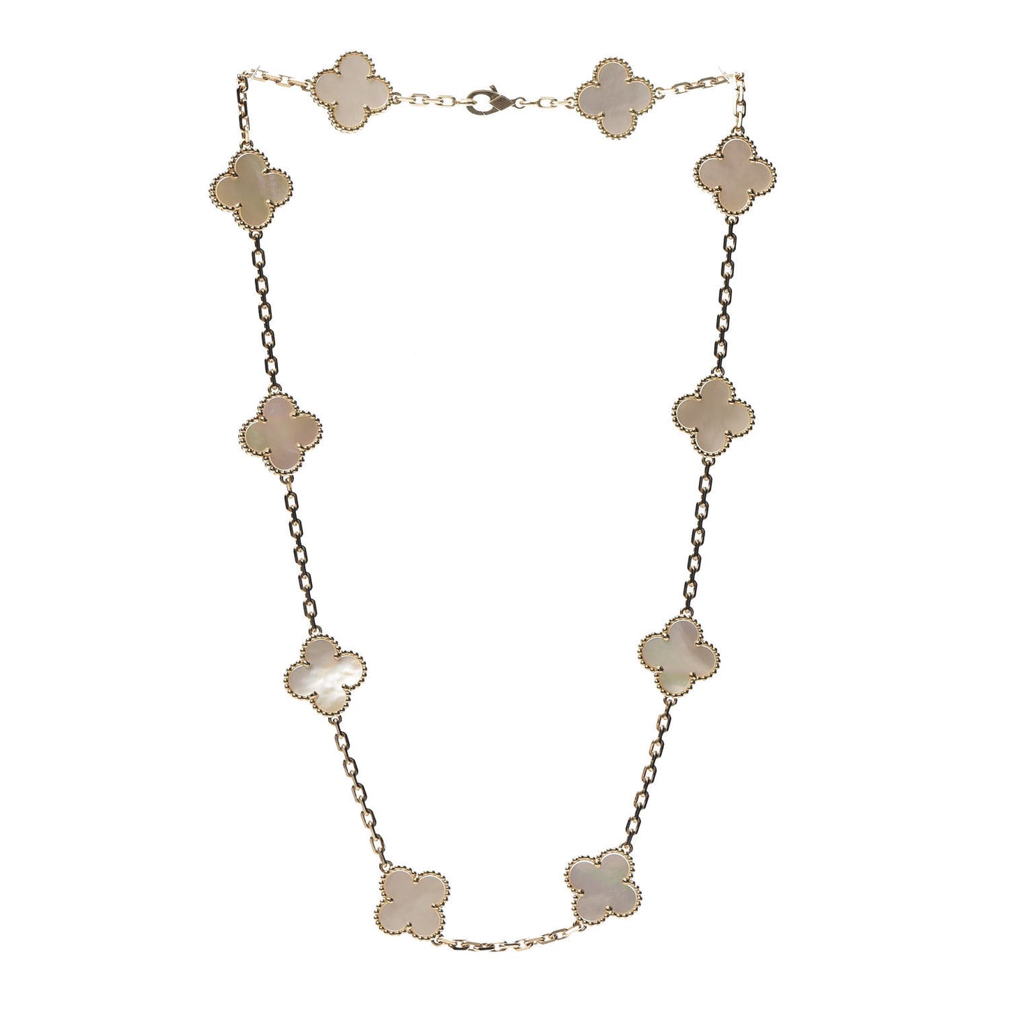 18K Yellow Gold Mother of Pearl 10 Motifs Vintage Alhambra Necklace