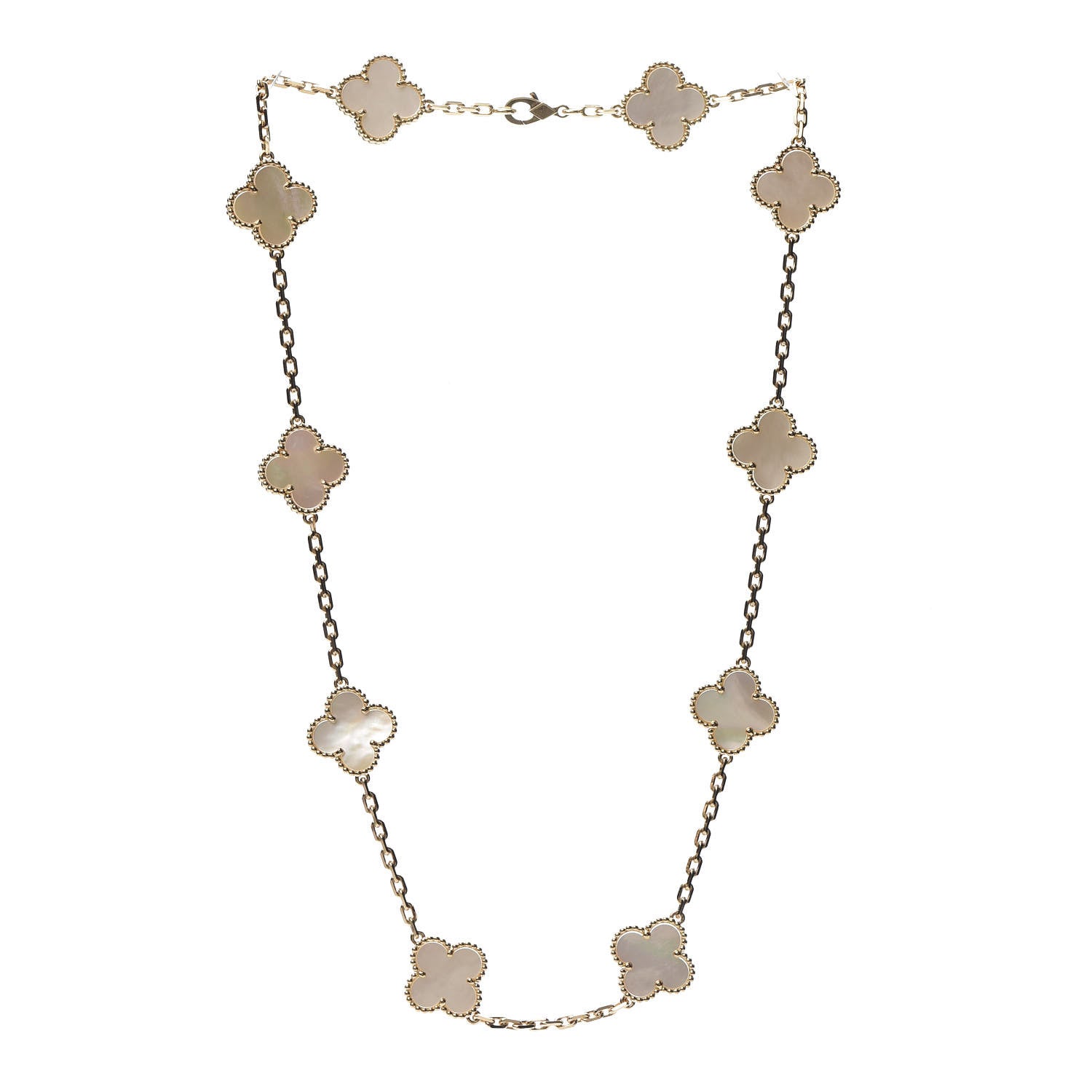 Van Cleef & Arpels 18K Yellow Gold Mother of Pearl 10 Motifs Vintage Alhambra Necklace 3 of 5