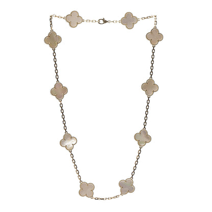 Van Cleef & Arpels 18K Yellow Gold Mother of Pearl 10 Motifs Vintage Alhambra Necklace 3 of 5