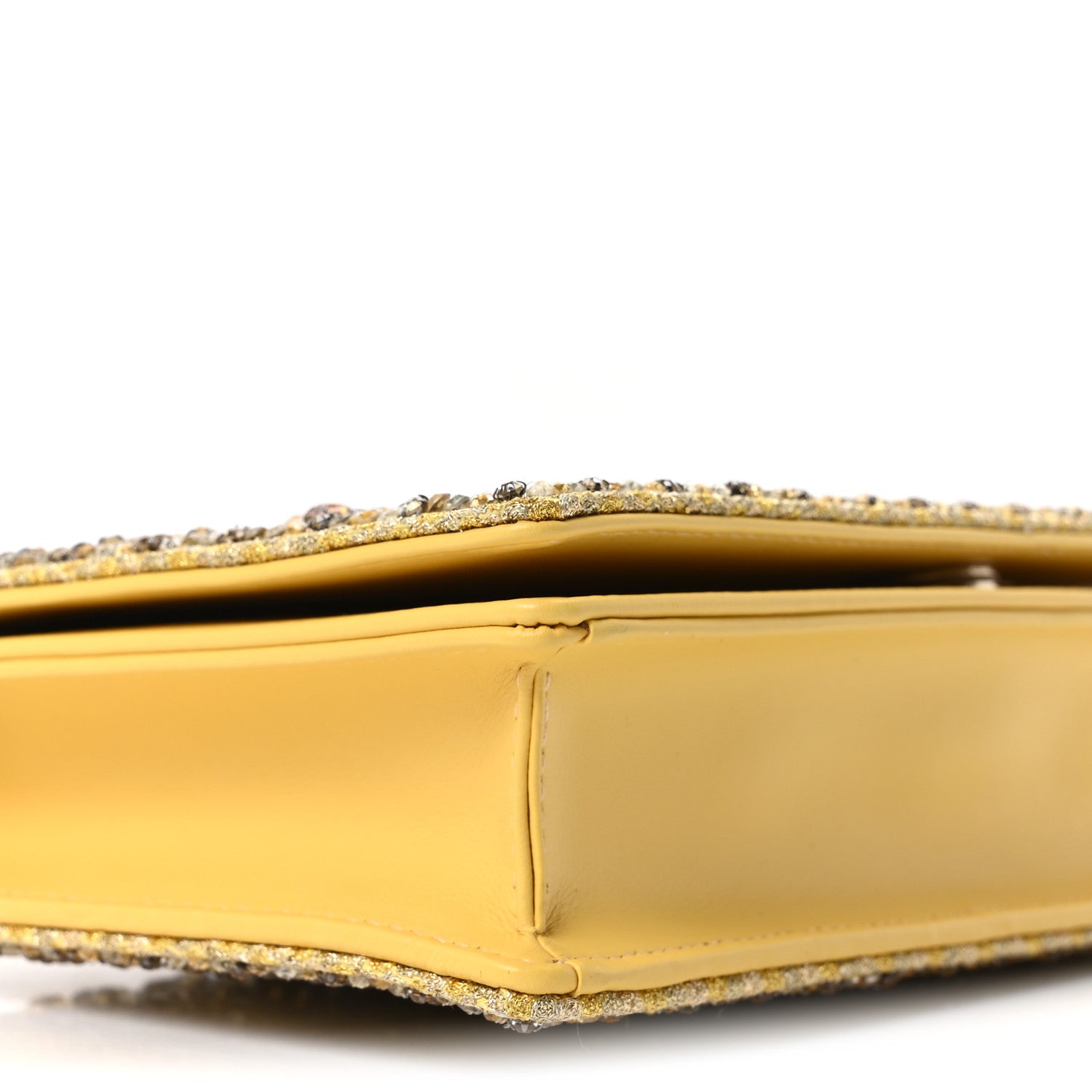 Christian Dior Calfskin Satin Bead Embroidery Lady Dior Clutch Gold Yellow 10 of 11