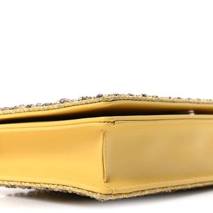Christian Dior Calfskin Satin Bead Embroidery Lady Dior Clutch Gold Yellow 10 of 11