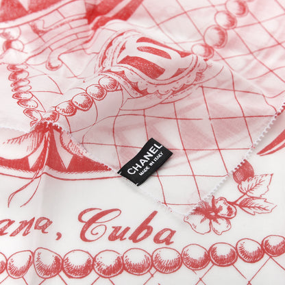 Chanel Cotton Havana Cuba Scarf White Red 4 of 4