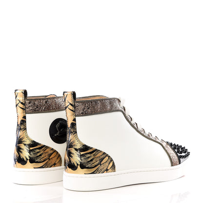 Christian Louboutin Calfskin Patent Lame Hibiscus Mens Louis Spikes High Top Sneaker 41.5 Black Gold White 4 of 10