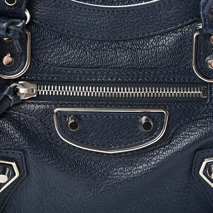 Balenciaga Chevre Silver Metallic Edge Hardware Mini City Bleu Nuit Dark Sea 9 of 10