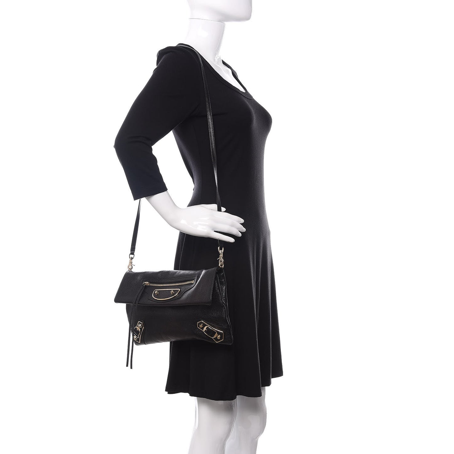 Chevre Gold Metallic Edge Hardware Envelope Clutch Black
