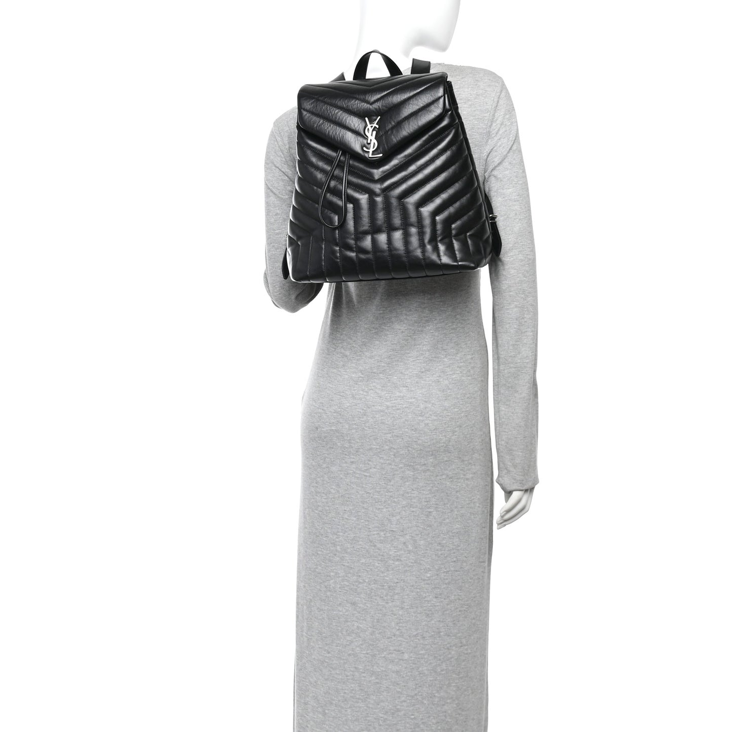 Calfskin Y Quilted Monogram Medium Loulou Backpack Black