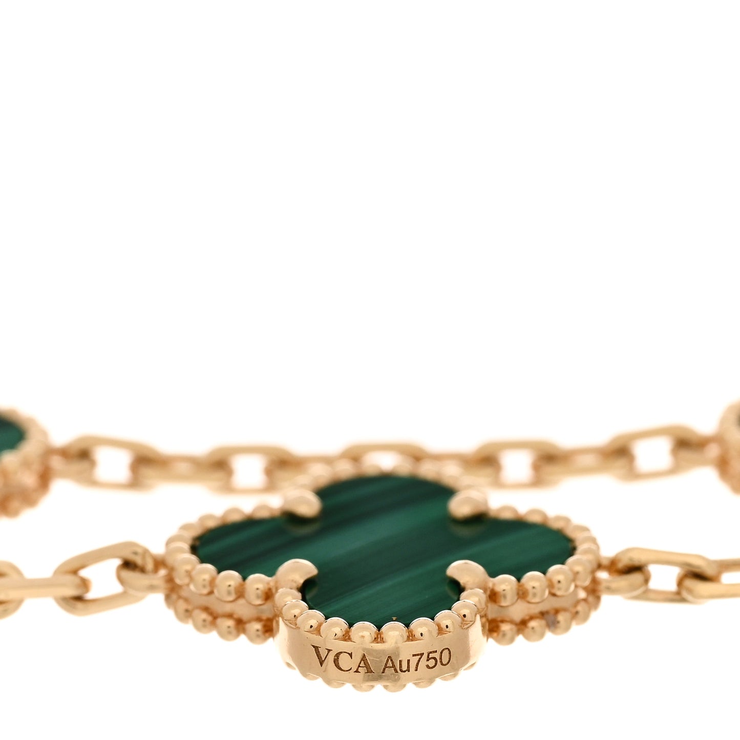 18K Yellow Gold Malachite 5 Motifs Vintage Alhambra Bracelet