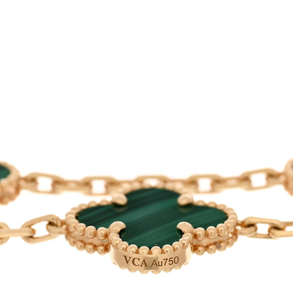 Van Cleef & Arpels 18K Yellow Gold Malachite 5 Motifs Vintage Alhambra Bracelet 3 of 4