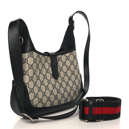 Gucci GG Supreme Monogram Textured Dollar Calfskin Web Small Jackie 1961 Hobo Beige Blue 3 of 8