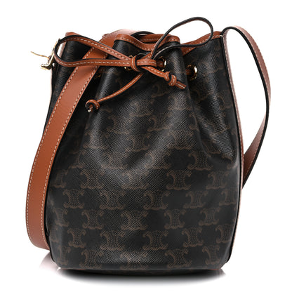 Celine Triomphe Canvas Calfskin Small Drawstring Bucket Bag Tan 1 of 9