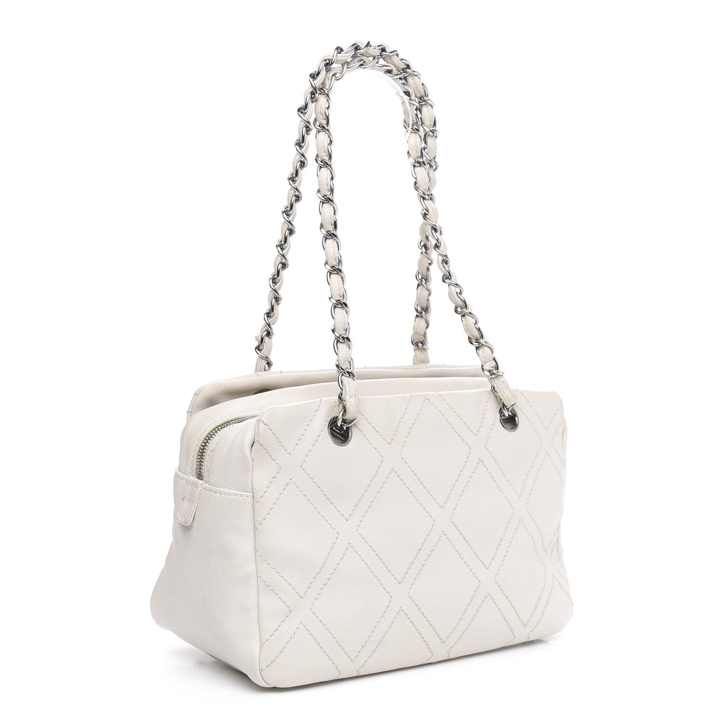 Calfskin Small Diamond Stitch Tote White