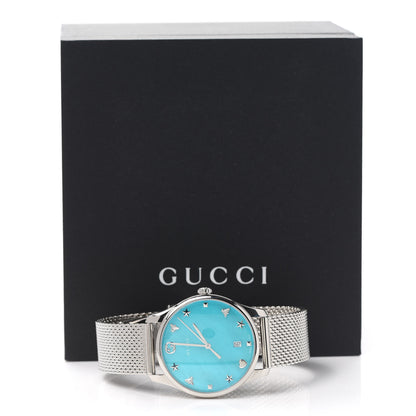 Gucci Stainless Steel Turquoise Mother of Pearl 38mm G-Timeless Charm Quartz Watch 6 of 6