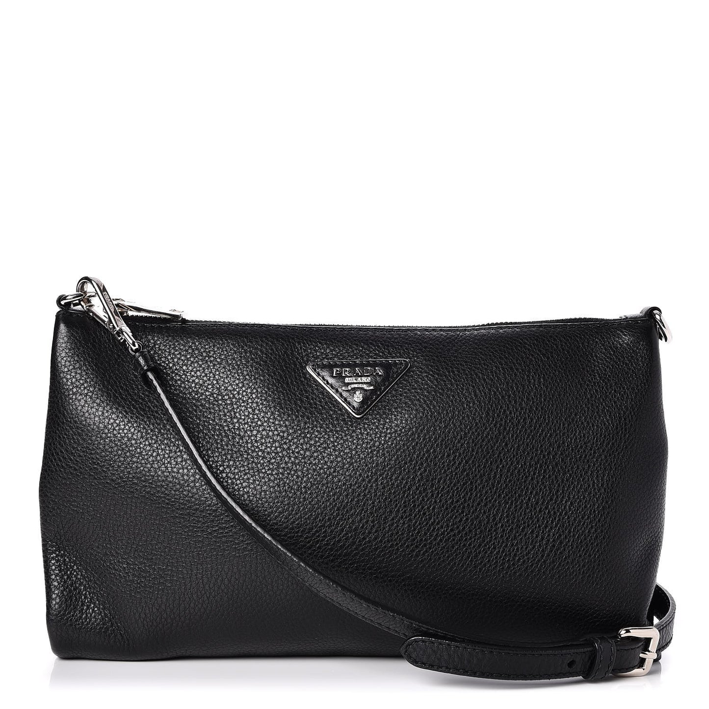 Vitello Daino Zippered Crossbody Bag Black