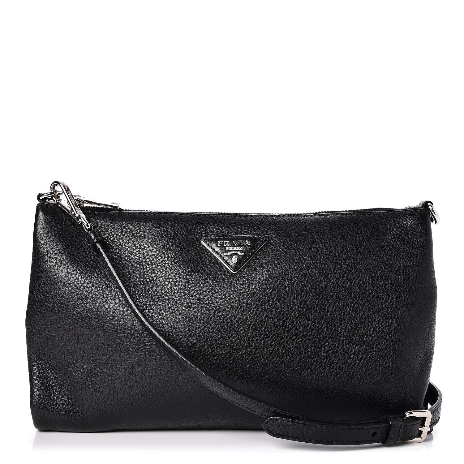 Prada Vitello Daino Zippered Crossbody Bag Black 1 of 8