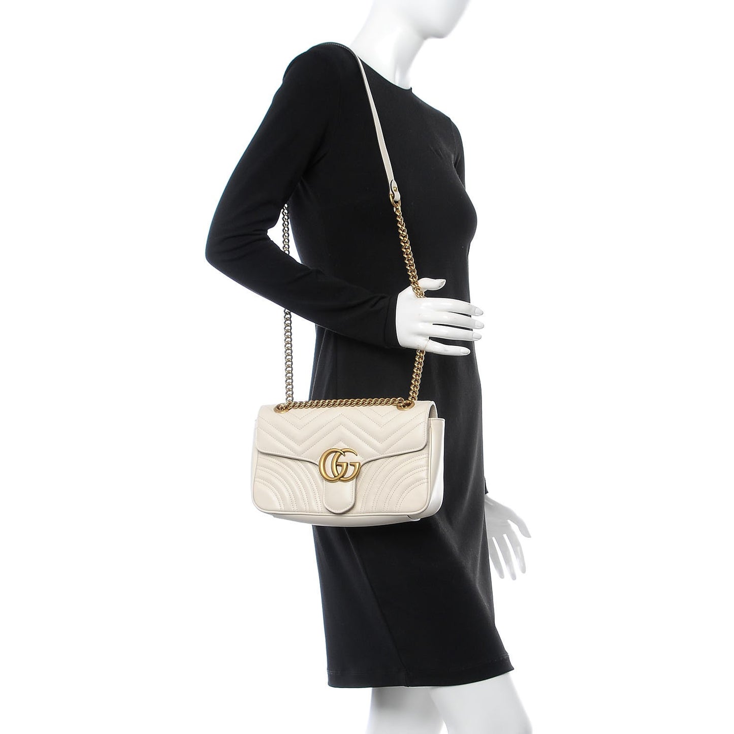 Calfskin Matelasse Small GG Marmont Shoulder Bag White