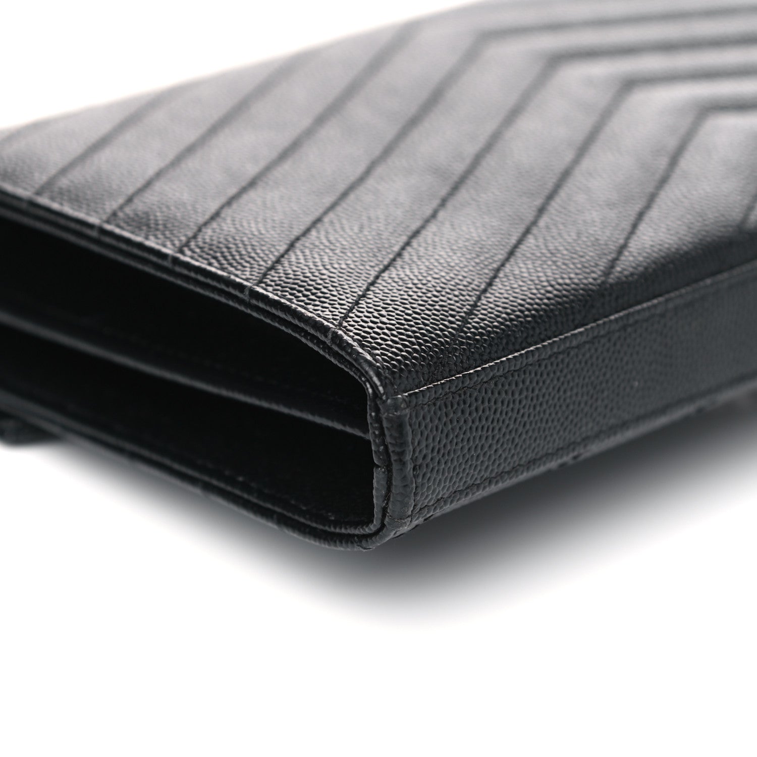 Saint Laurent Grain De Poudre Matelasse Chevron Monogram Chain Wallet Black 9 of 12