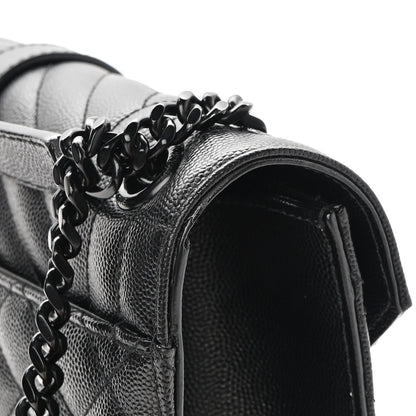 Saint Laurent Grain De Poudre Textured Mixed Matelasse Triquilt Medium Monogram Satchel Black 11 of 12