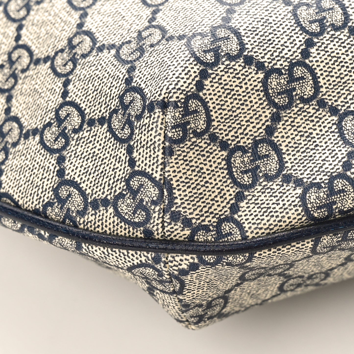 GG Supreme Monogram Textured Dollar Calfskin Web Small Ophidia Half Moon Hobo Beige Blue