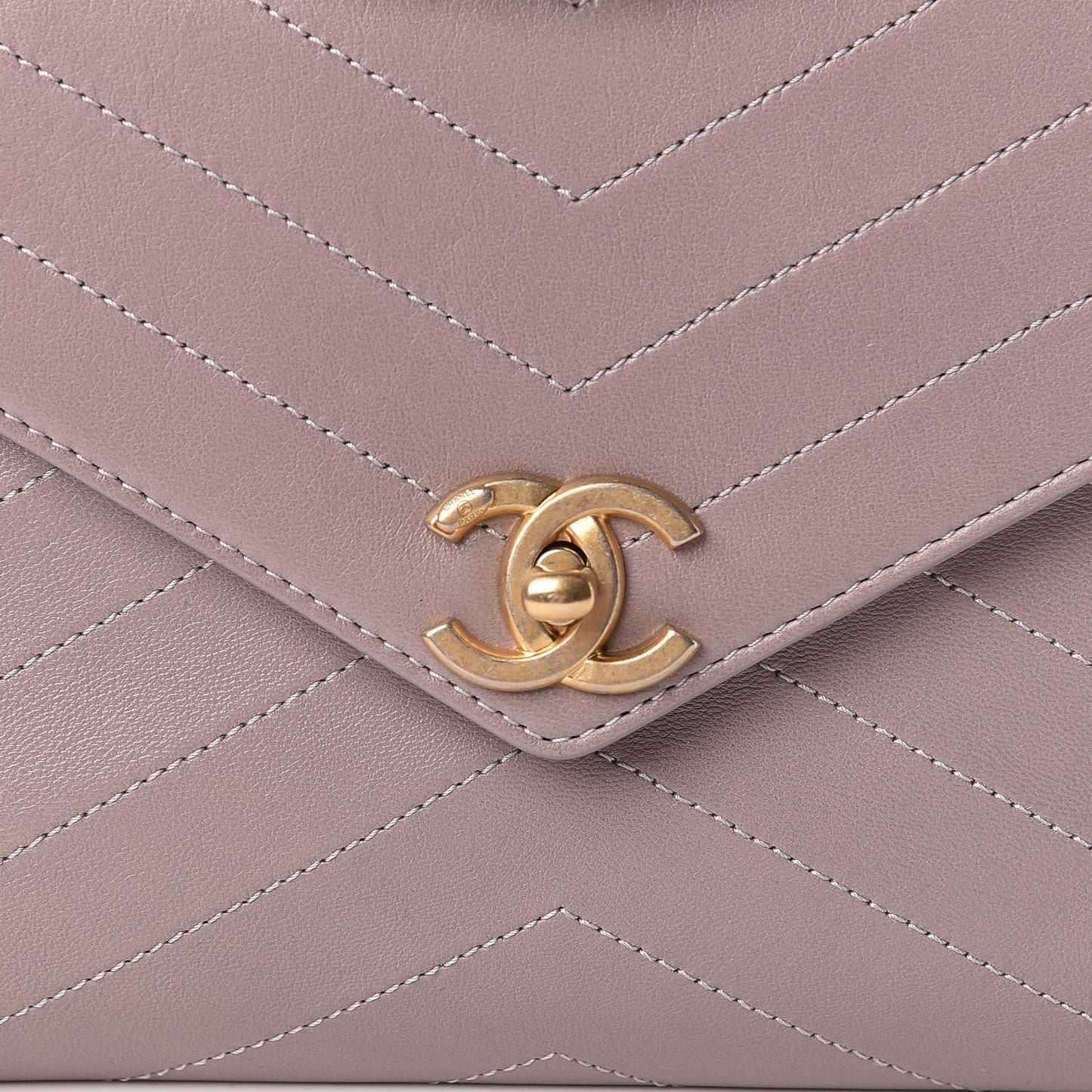 Lambskin Chevron Stitched Medium Envelope Flap Light Grey