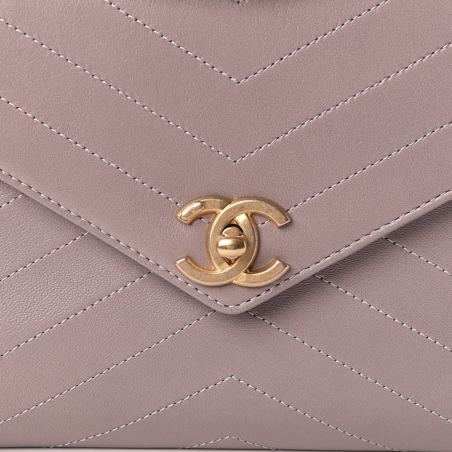 Chanel Lambskin Chevron Stitched Medium Envelope Flap Light Grey 12 of 13