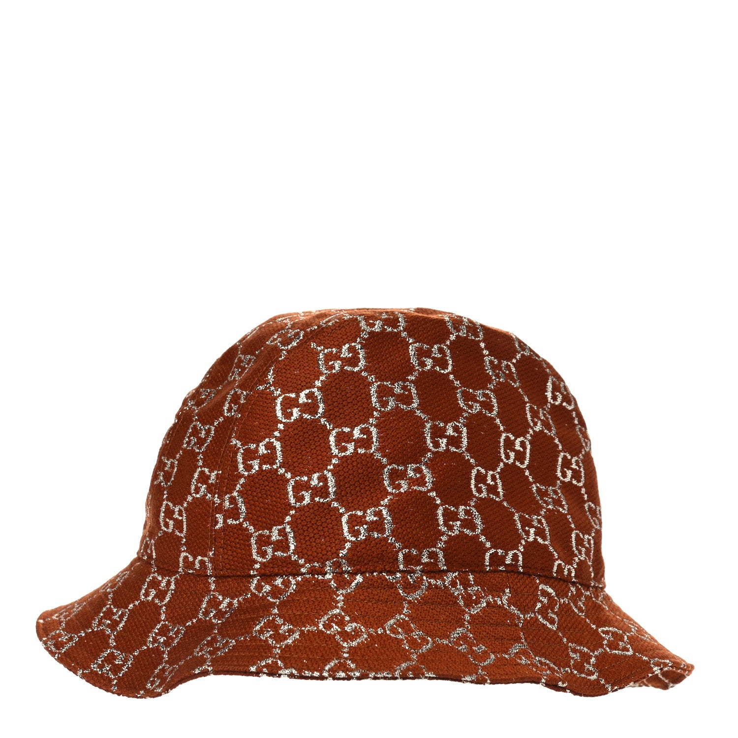 Gucci Canvas Lame GG Monogram Bucket Hat L Burnt Orange Silver 1 of 6