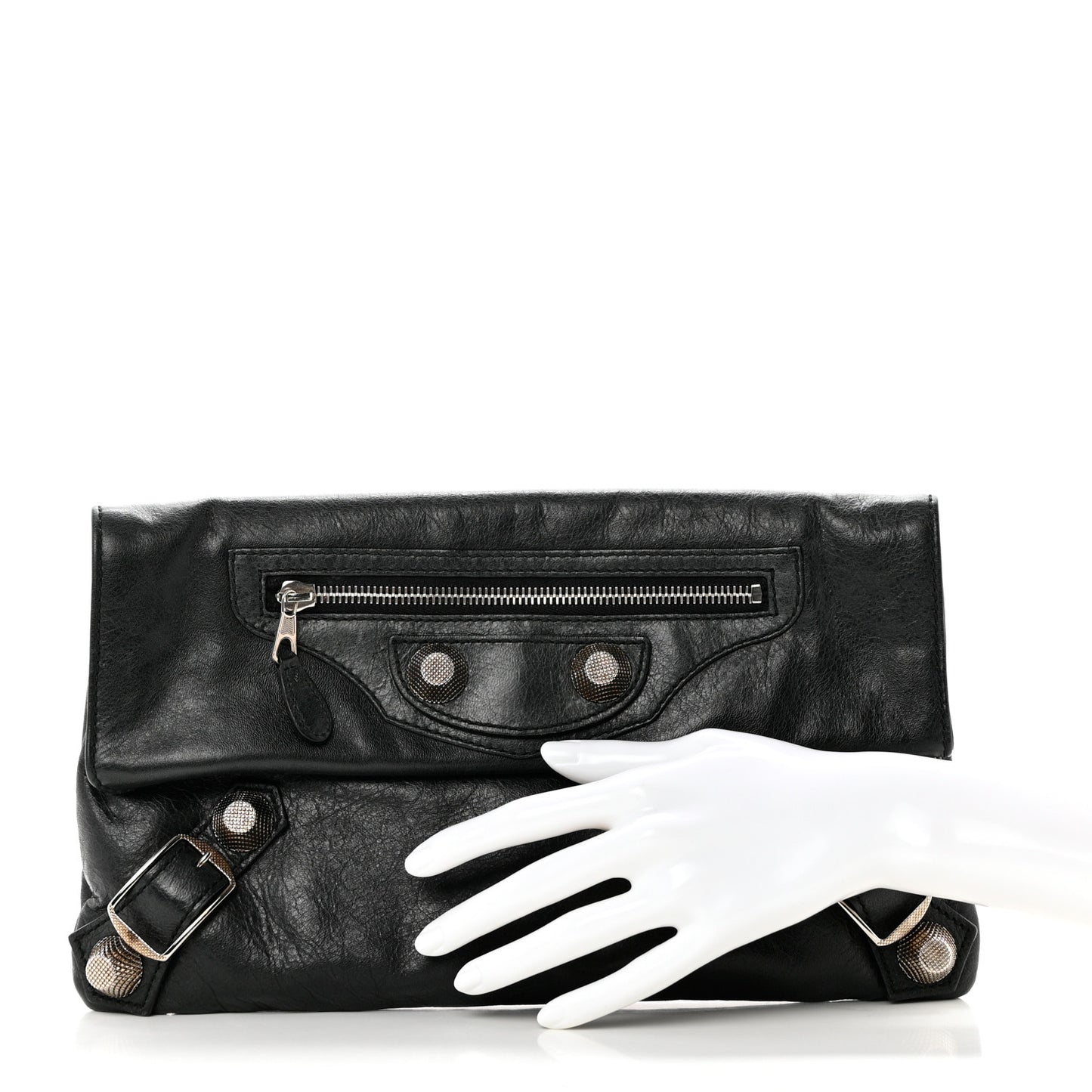 Agneau Giant 21 Silver Hardware Envelope Clutch Black