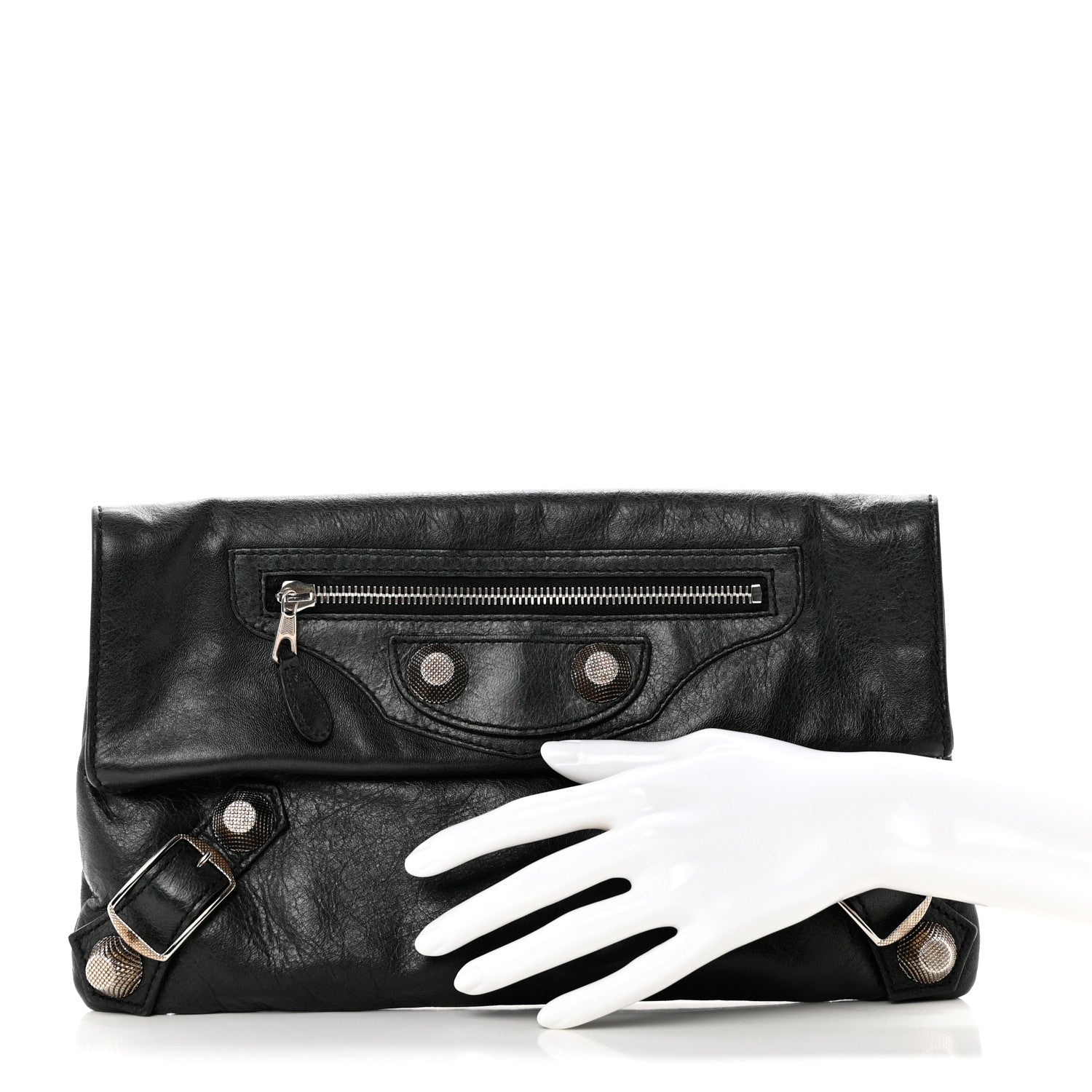 Balenciaga Agneau Giant 21 Silver Hardware Envelope Clutch Black 2 of 13