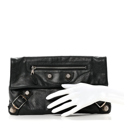 Balenciaga Agneau Giant 21 Silver Hardware Envelope Clutch Black 2 of 13